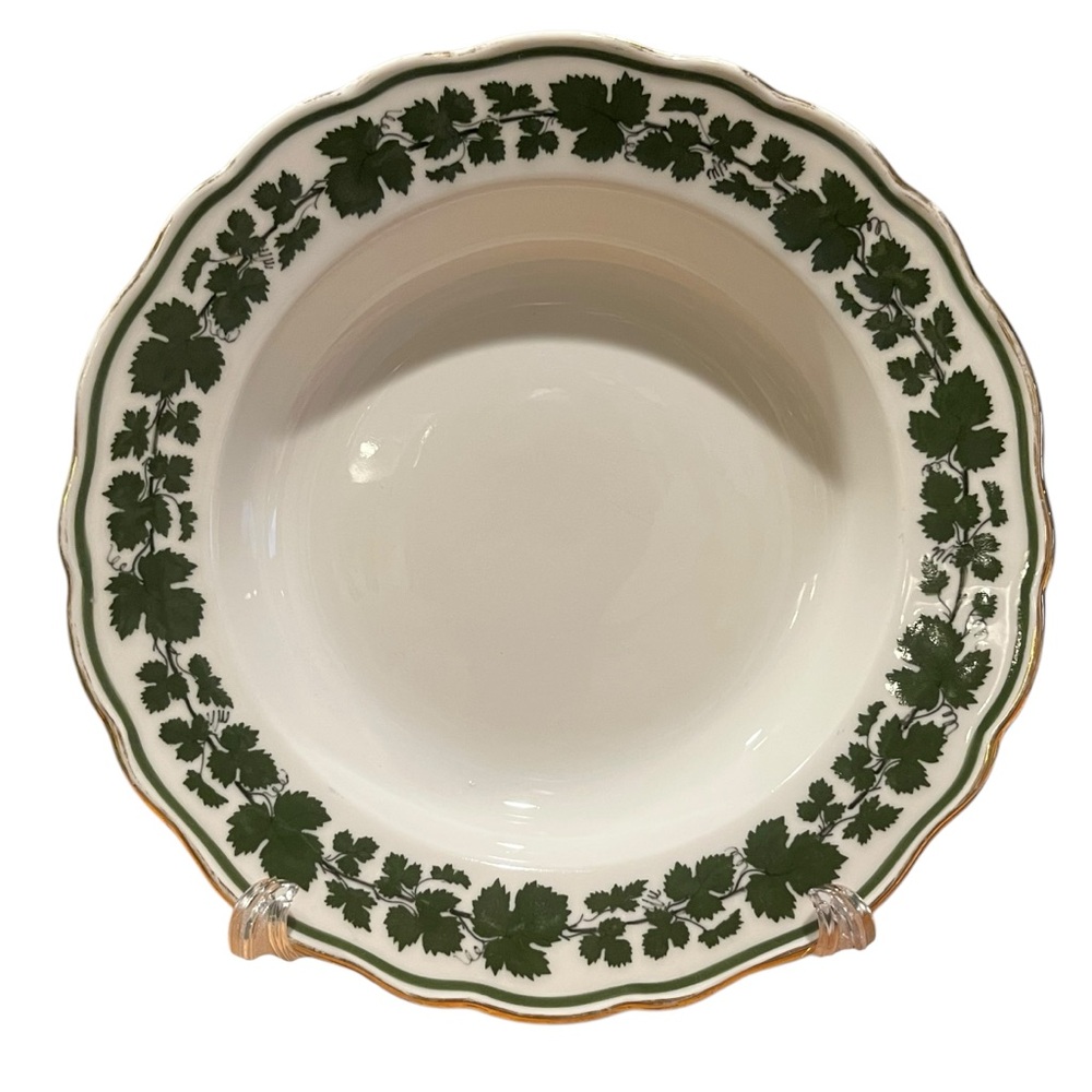 1 MEISSEN Bowl Porcelain Green Ivy Vine Scallop Gilt Trim 9.75" China German